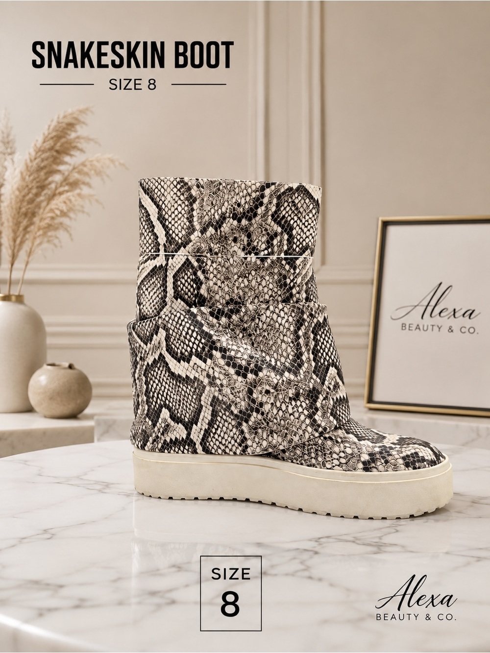 Snakeskin Boot - Size 8 - Black & White